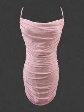 Honey Sparkle Blush Pink Ruched Mini Dress with Spaghetti Straps